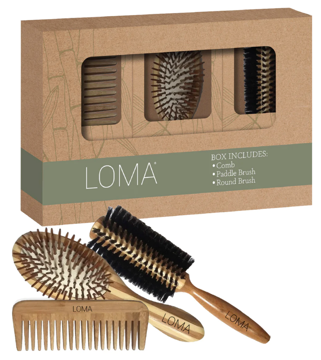 Loma Bamboo Comb & Brushes Set